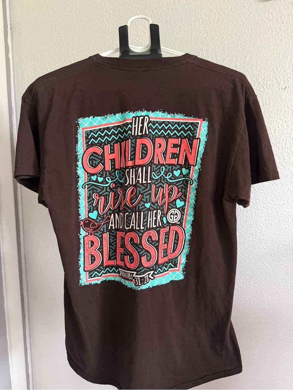 Blessed Graphic Short Sleeve Tee - Brown with Teal & Coral Print